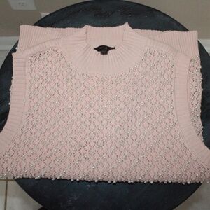 SLEEVELESS CROCKET KNIT TANK , PINK VEST WITH PEARLS DETAIL